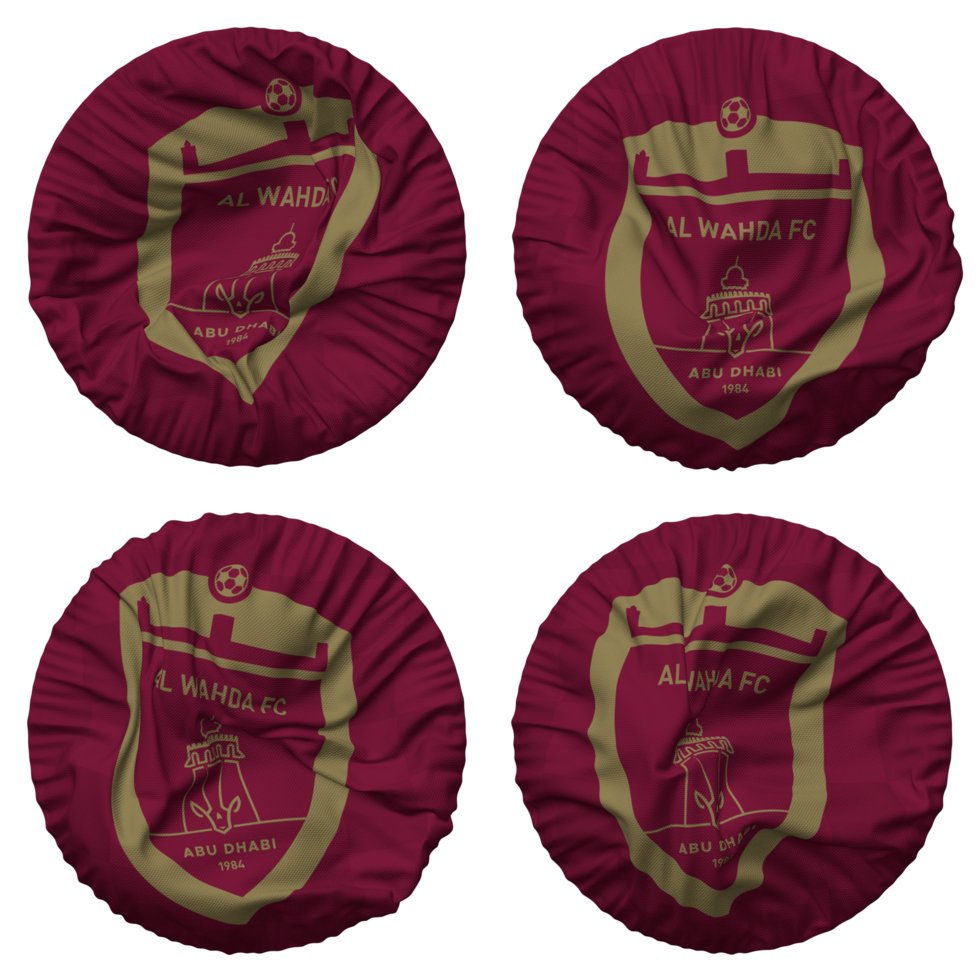 Al Wahda Football Club Flag in Round Shape Isolated with Four Different Waving Style, Bump Texture, 3D Rendering png
