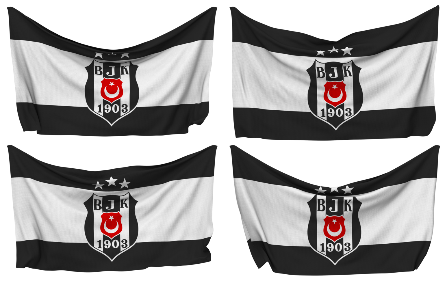 Besiktas Jimnastik Kulubu Pinned Flag from Corners, Isolated with Different Waving Variations, 3D Rendering png
