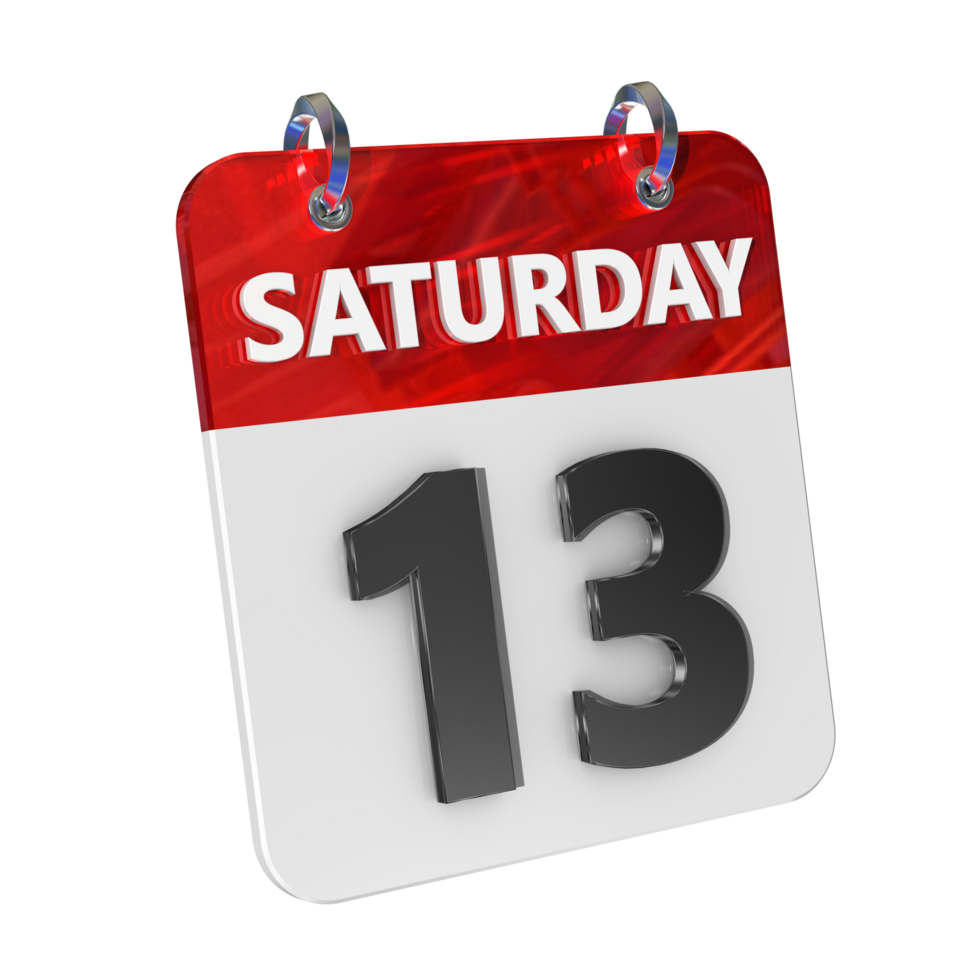 Saturday 13 Date 3D Icon Isolated, Shiny and Glossy 3D Rendering, Month Date Day Name, Schedule, History png