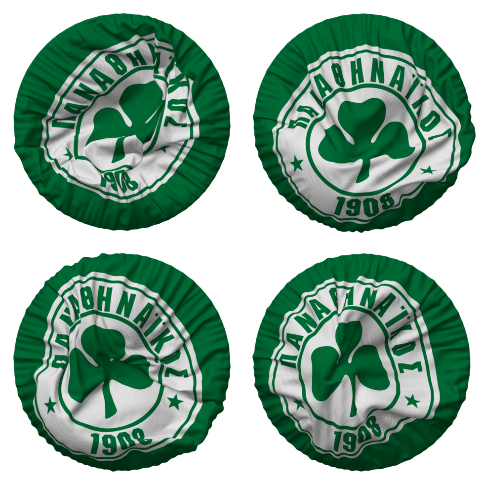 Panathinaikos Athlitikos Omilos Flag in Round Shape Isolated with Four Different Waving Style, Bump Texture, 3D Rendering png