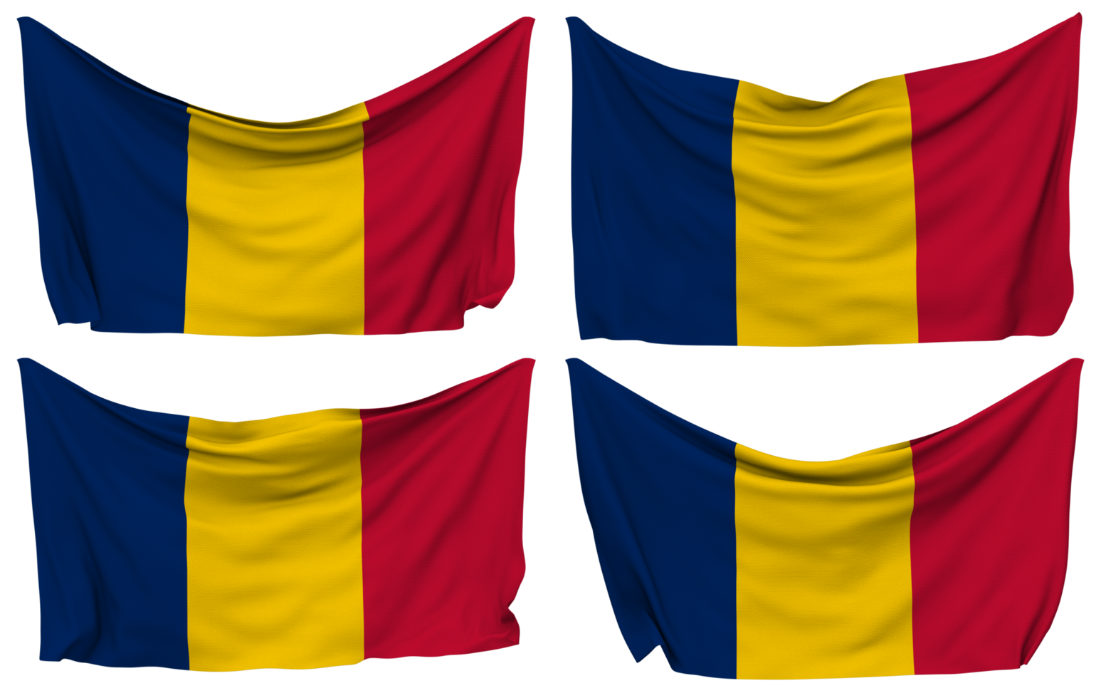 Chad Pinned Flag from Corners, Isolated with Different Waving Variations, 3D Rendering png