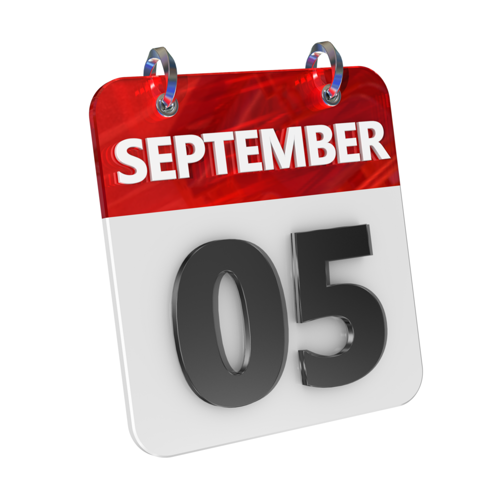 September 5 Date 3D Icon Isolated, Shiny and Glossy 3D Rendering, Month Date Day Name, Schedule, History png