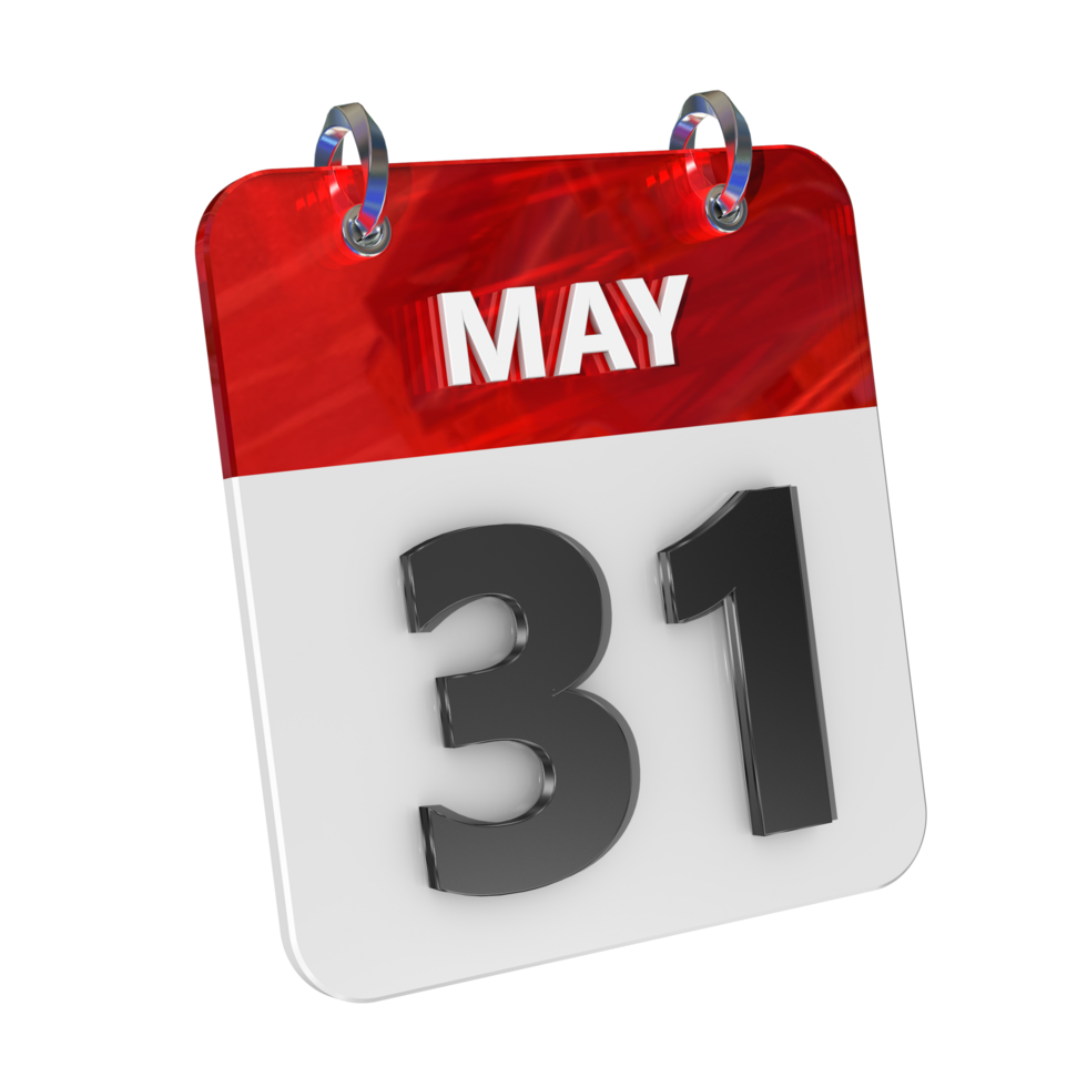 May 31 Date 3D Icon Isolated, Shiny and Glossy 3D Rendering, Month Date Day Name, Schedule, History png