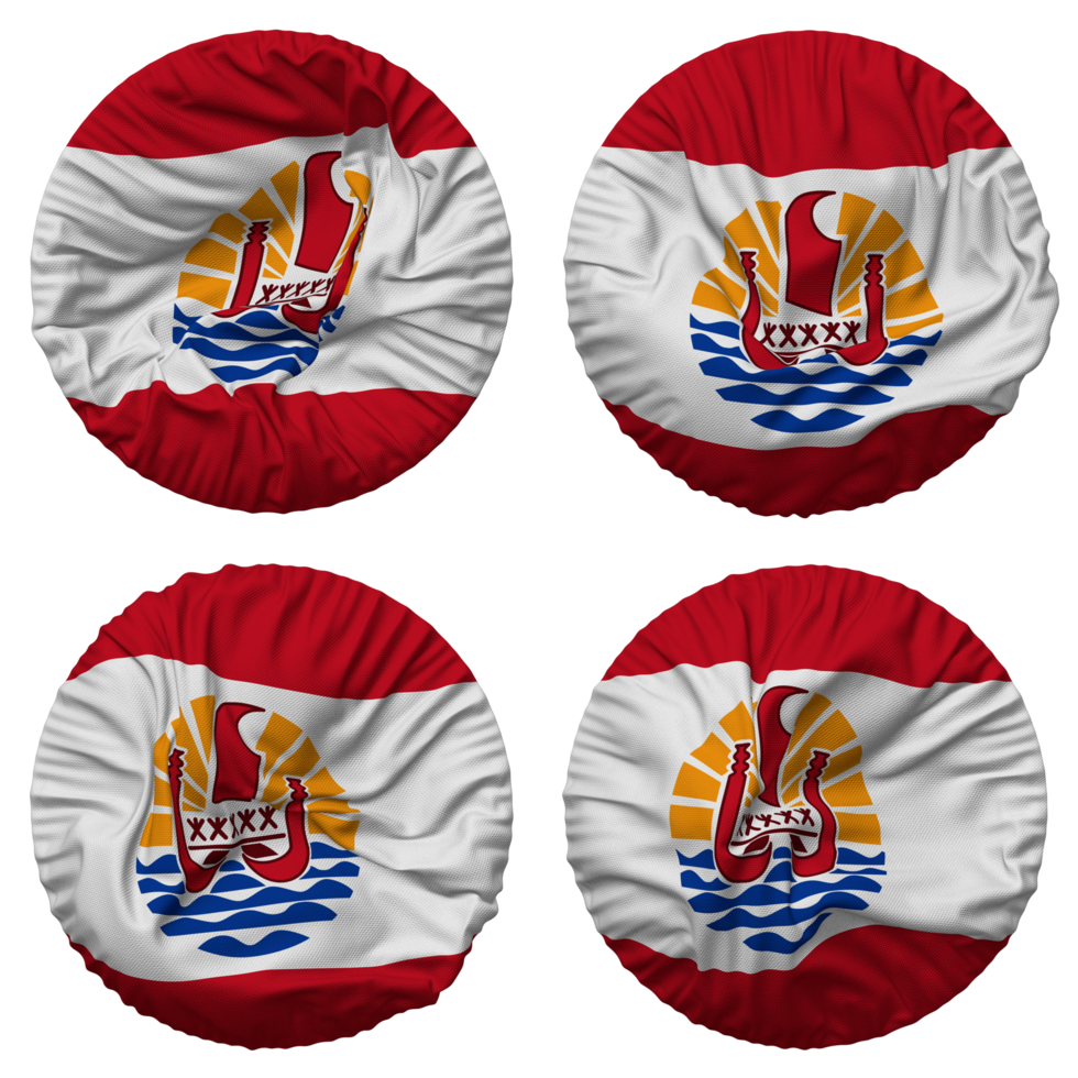 Frans Polynesië vlag in ronde vorm geïsoleerd met vier verschillend golvend stijl, buil textuur, 3d renderen png