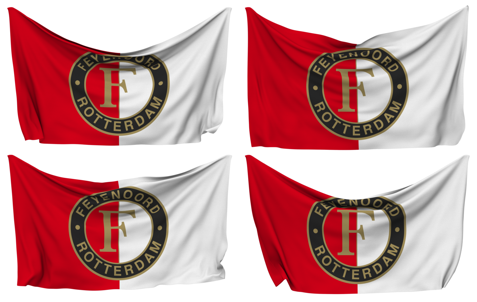 feyenoord Rotterdam vastgemaakt vlag van hoeken, geïsoleerd met verschillend golvend variaties, 3d renderen png
