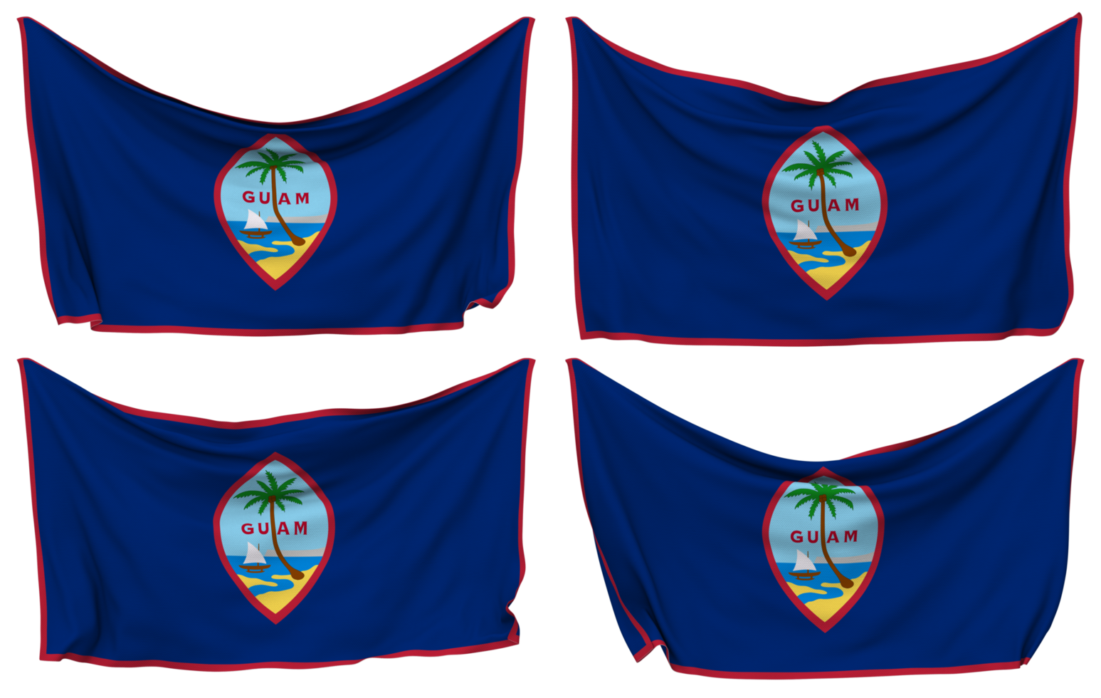 Guam Pinned Flag from Corners, Isolated with Different Waving Variations, 3D Rendering png