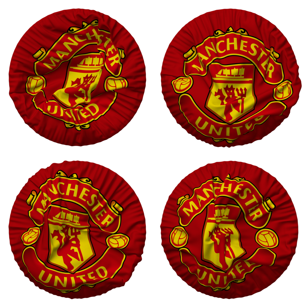 Manchester United Football Club Flag in Round Shape Isolated with Four Different Waving Style, Bump Texture, 3D Rendering png