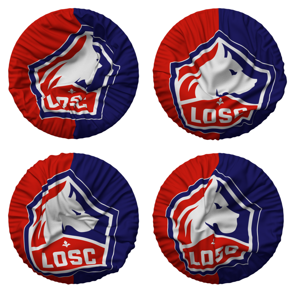 Lille olímpico esportivo clube, perdido Lille bandeira dentro volta forma isolado com quatro diferente acenando estilo, colisão textura, 3d Renderização png