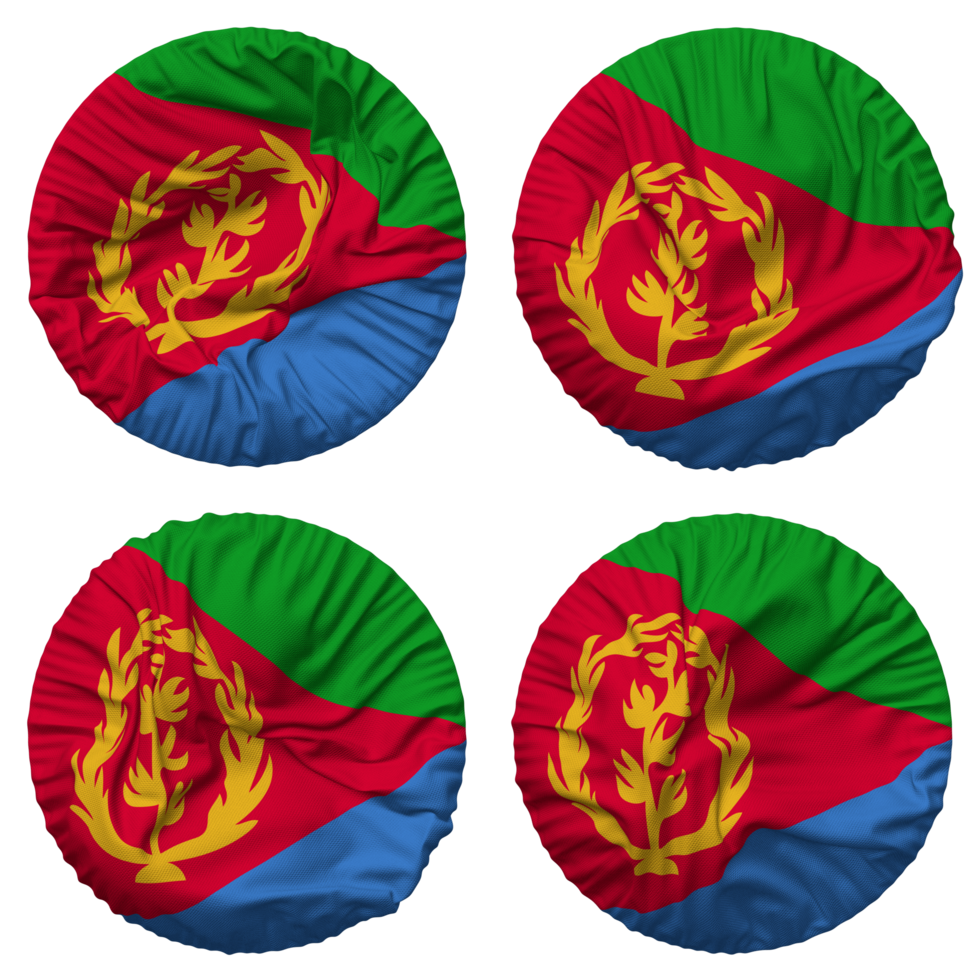 Eritrea Flag in Round Shape Isolated with Four Different Waving Style, Bump Texture, 3D Rendering png