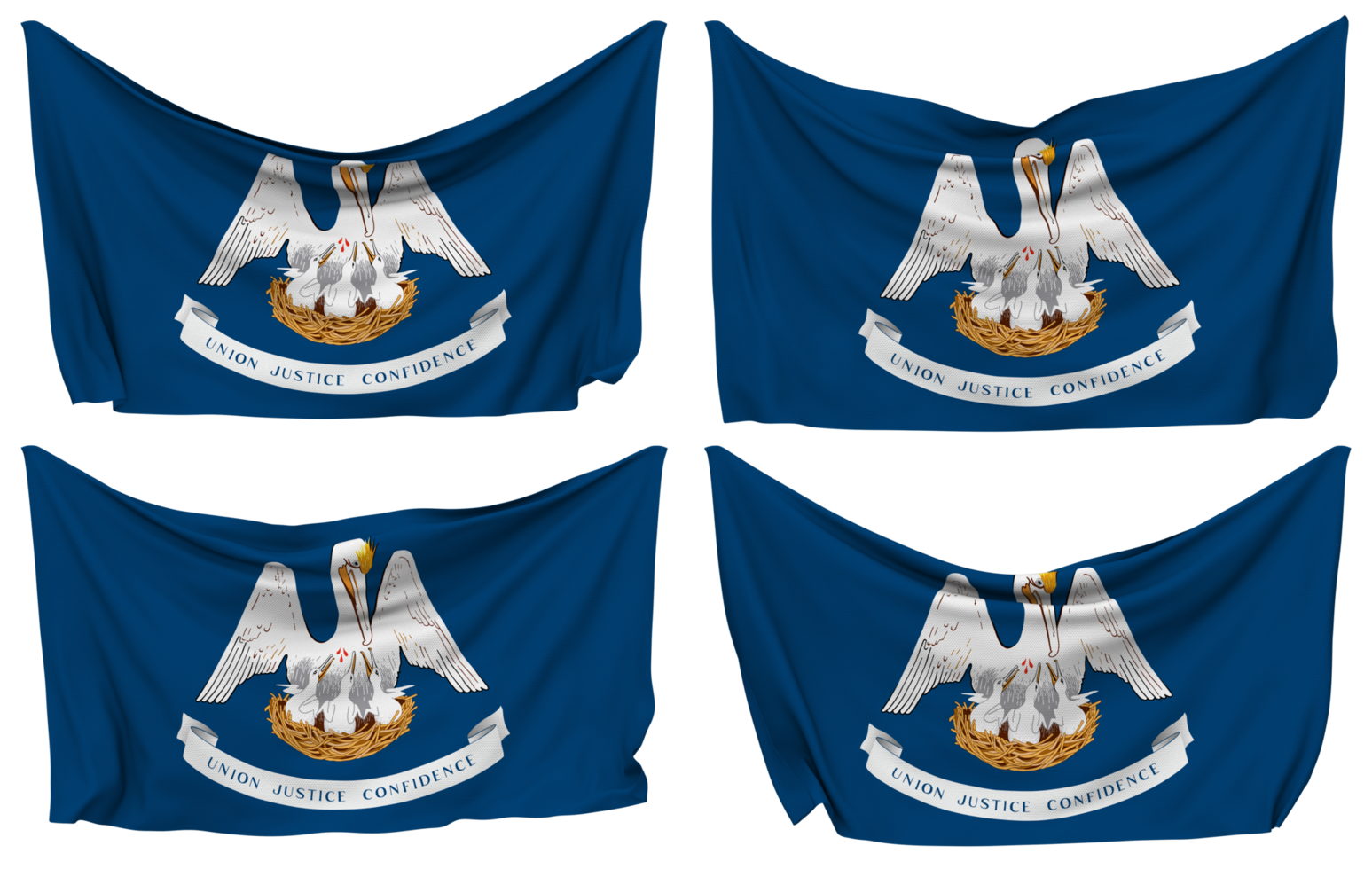 State of Louisiana Pinned Flag from Corners, Isolated with Different Waving Variations, 3D Rendering png