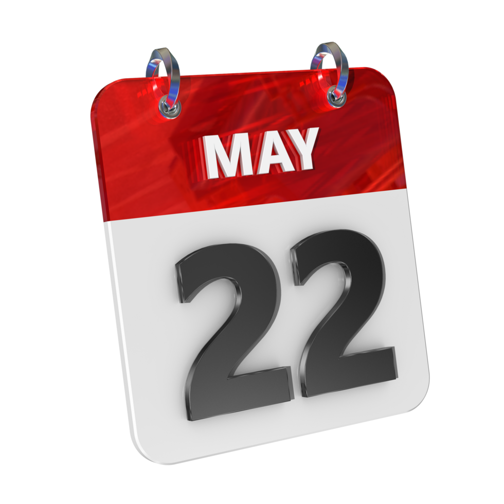 May 22 Date 3D Icon Isolated, Shiny and Glossy 3D Rendering, Month Date Day Name, Schedule, History png