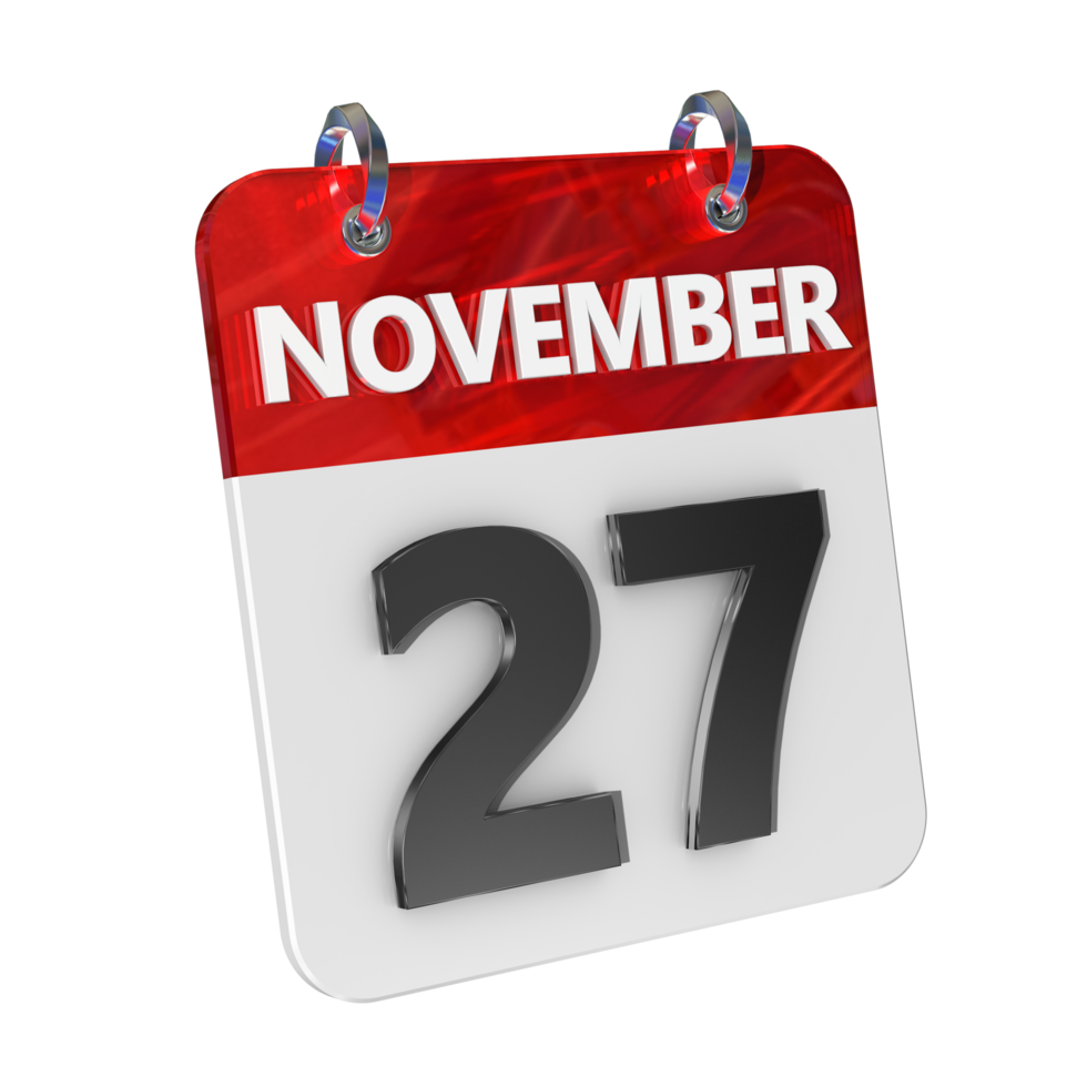 November 27 Date 3D Icon Isolated, Shiny and Glossy 3D Rendering, Month Date Day Name, Schedule, History png