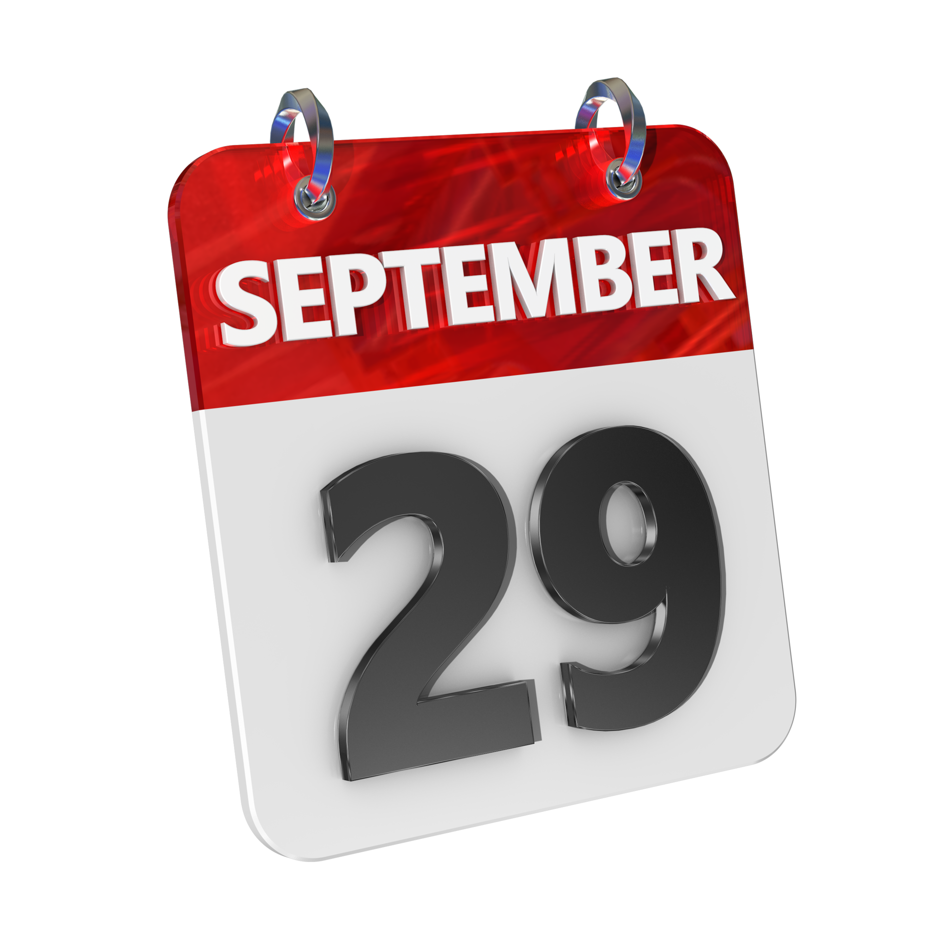 September 29 Date 3D Icon Isolated, Shiny and Glossy 3D Rendering
