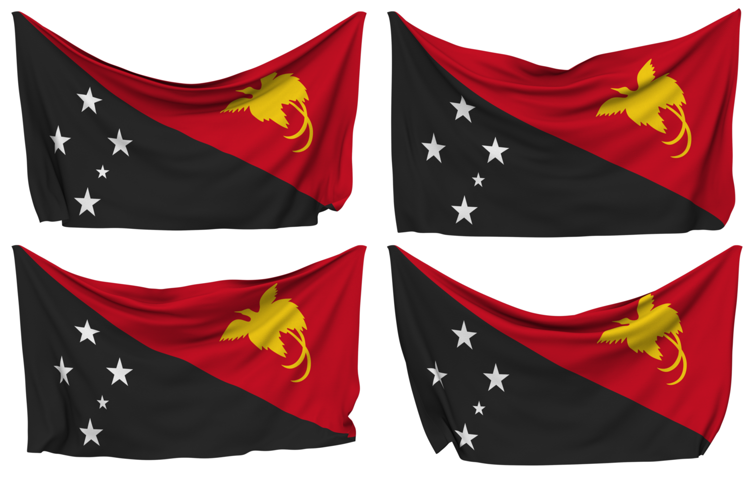 Papua New Guinea Pinned Flag from Corners, Isolated with Different Waving Variations, 3D Rendering png