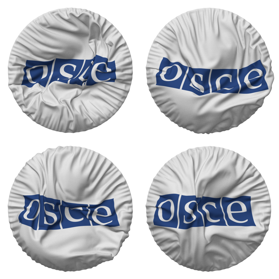 Organization for Security and Co operation in Europe, OSCE Flag in Round Shape Isolated with Four Different Waving Style, Bump Texture, 3D Rendering png