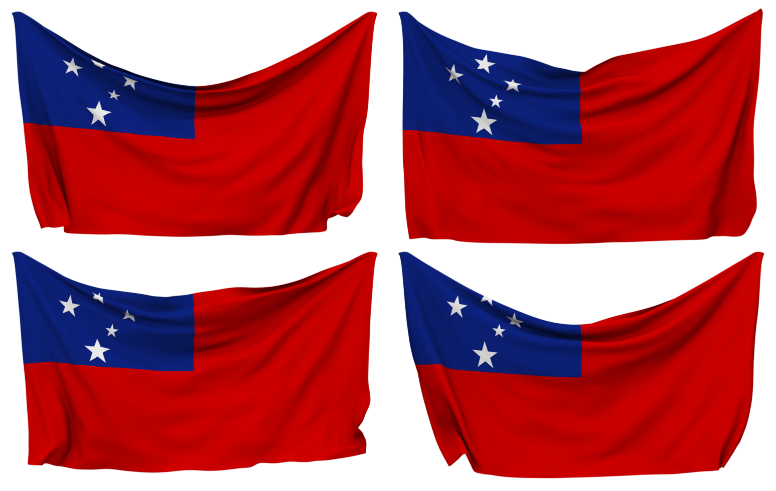 Samoa Pinned Flag from Corners, Isolated with Different Waving Variations, 3D Rendering png