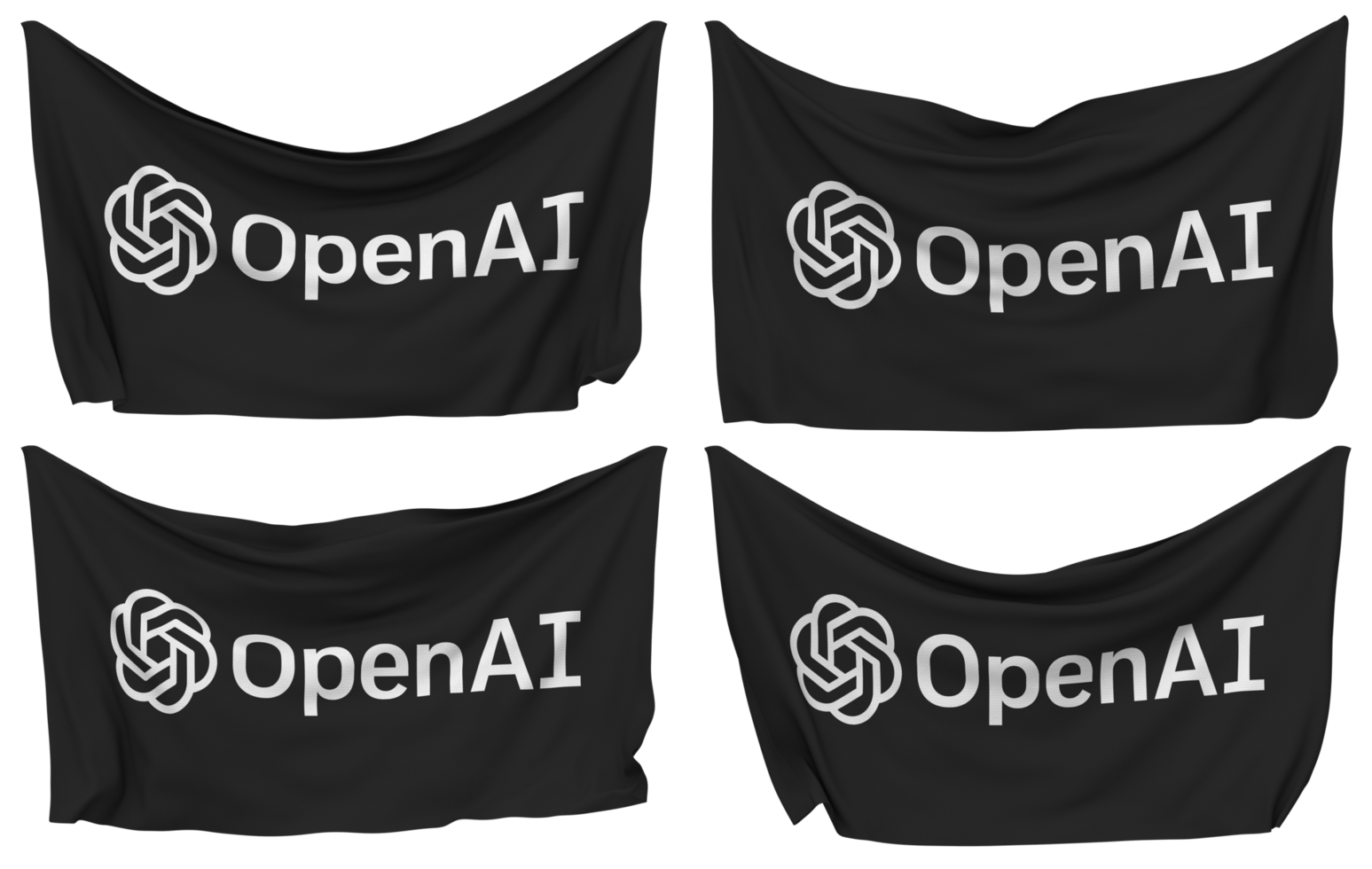 ChatGPT OpenAI Pinned Flag from Corners, Isolated with Different Waving Variations, 3D Rendering png