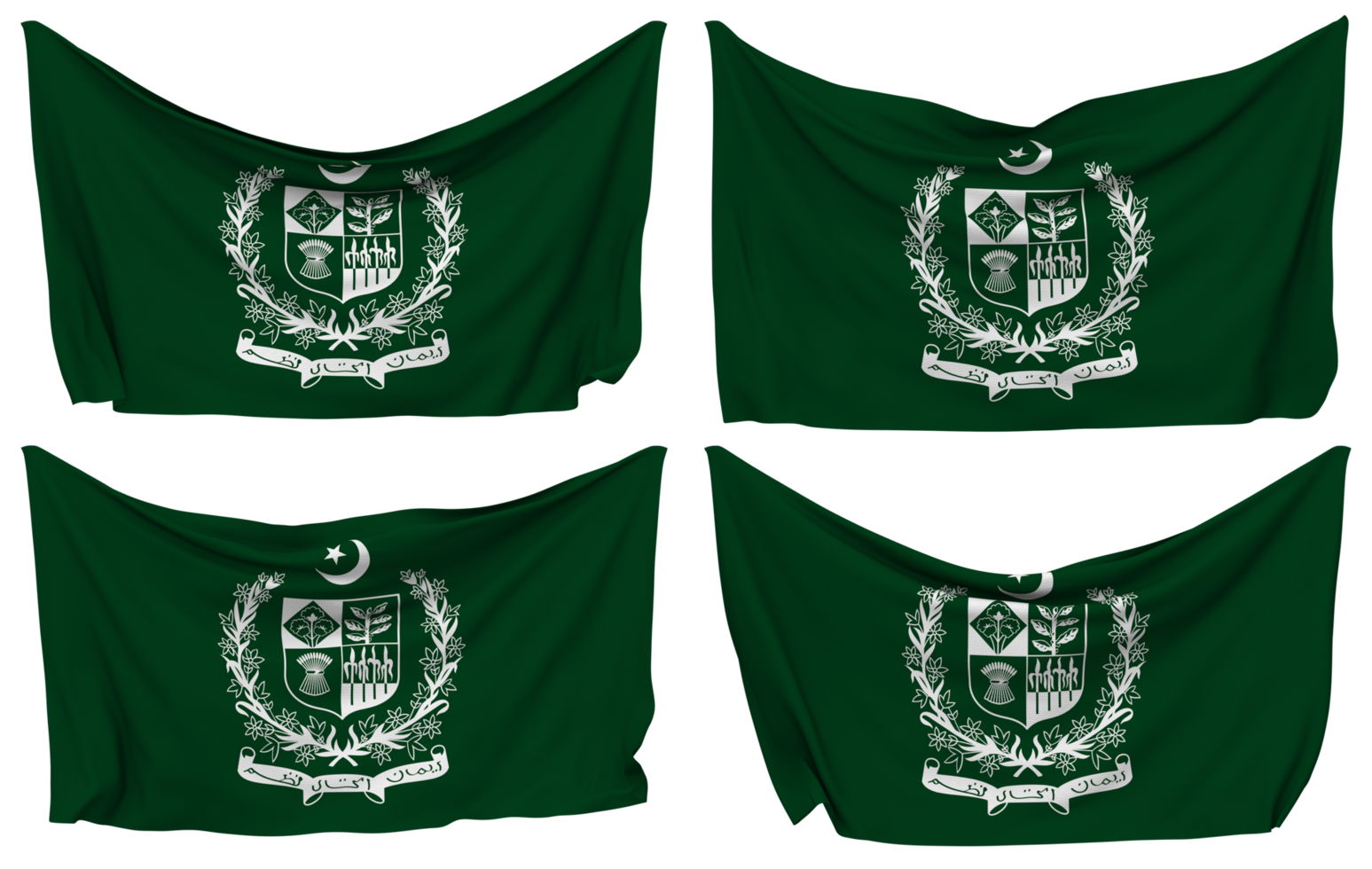 Pakistan Emblem Pinned Flag from Corners, Isolated with Different Waving Variations, 3D Rendering png