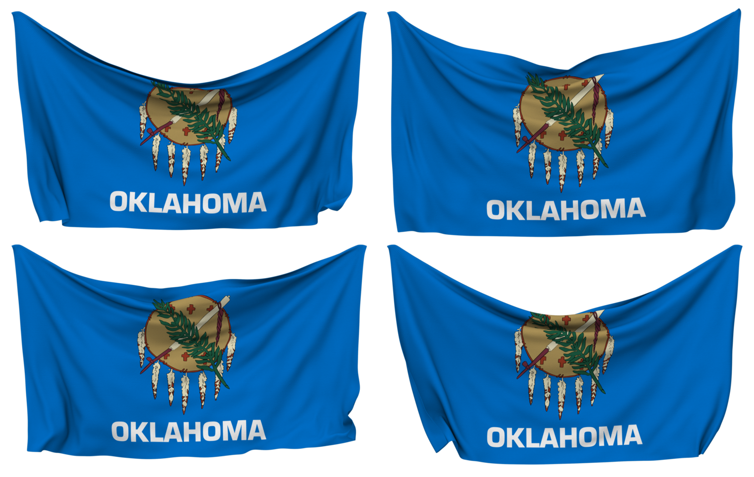State of Oklahoma Pinned Flag from Corners, Isolated with Different Waving Variations, 3D Rendering png