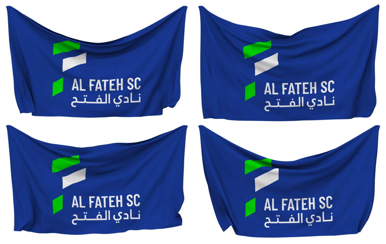 Al Fateh Sports Club Pinned Flag from Corners, Isolated with Different Waving Variations, 3D Rendering png