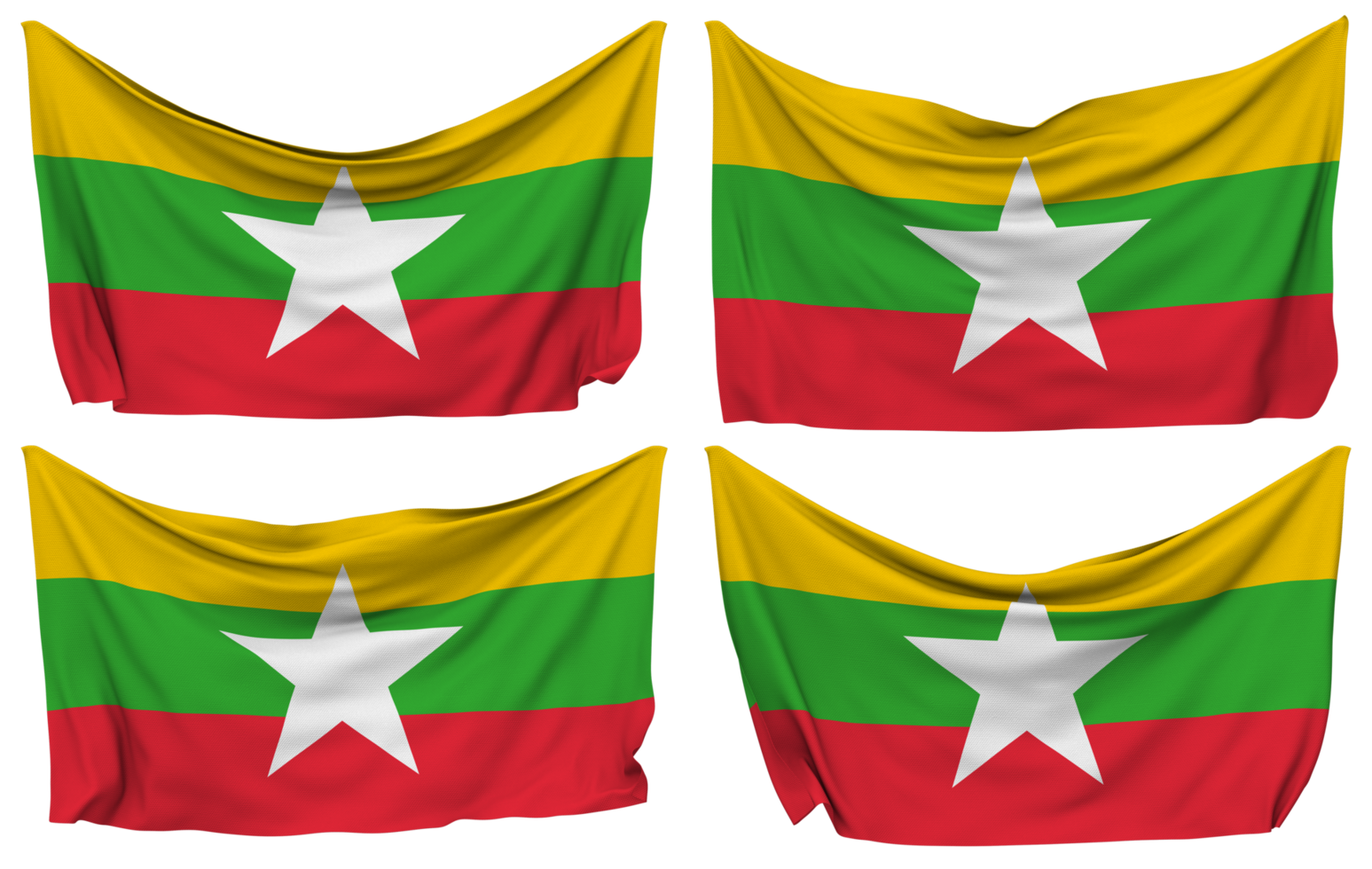 Myanmar, Burma Pinned Flag from Corners, Isolated with Different Waving Variations, 3D Rendering png