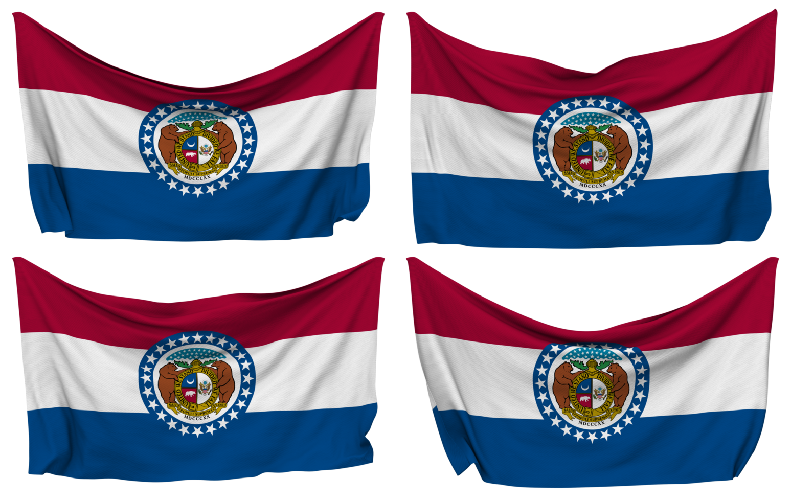 State of Missouri Pinned Flag from Corners, Isolated with Different Waving Variations, 3D Rendering png
