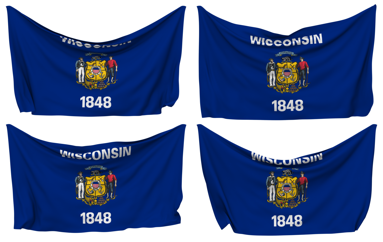 State of Wisconsin Pinned Flag from Corners, Isolated with Different Waving Variations, 3D Rendering png