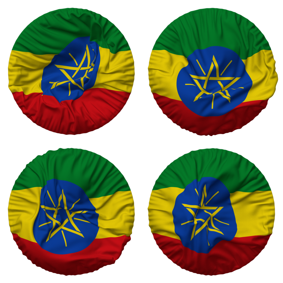 Ethiopia Flag in Round Shape Isolated with Four Different Waving Style, Bump Texture, 3D Rendering png