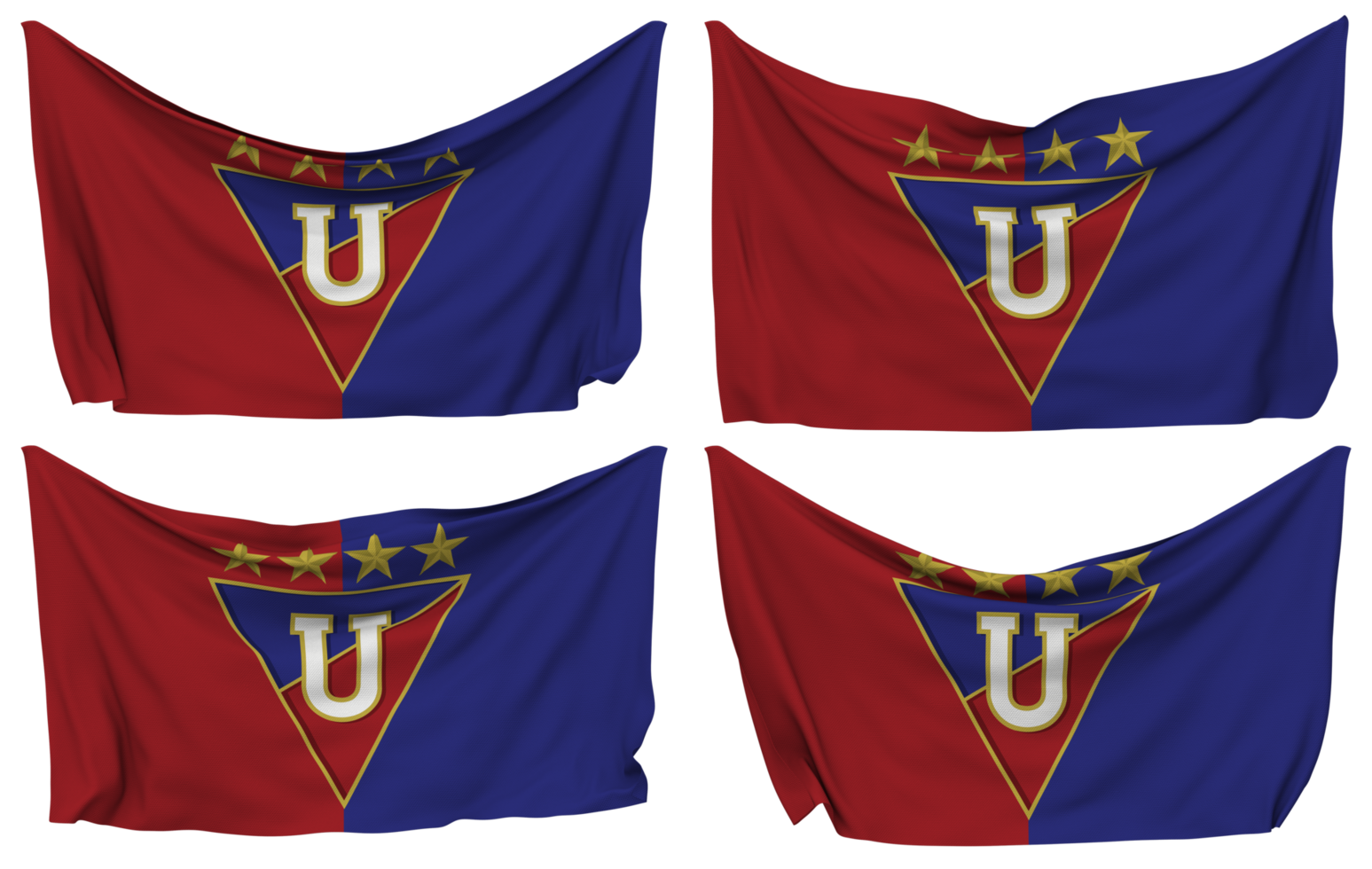 Liga Deportiva Universitaria, Liga de Quito Pinned Flag from Corners, Isolated with Different Waving Variations, 3D Rendering png