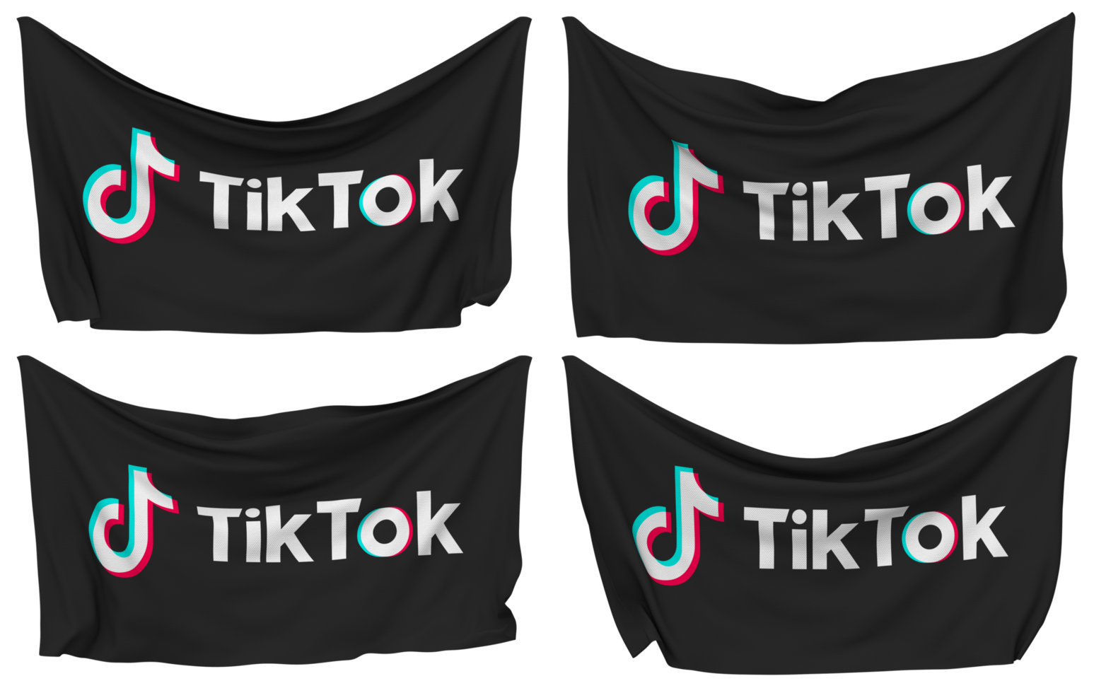 tiktok fixado bandeira a partir de cantos, isolado com diferente acenando variações, 3d Renderização png