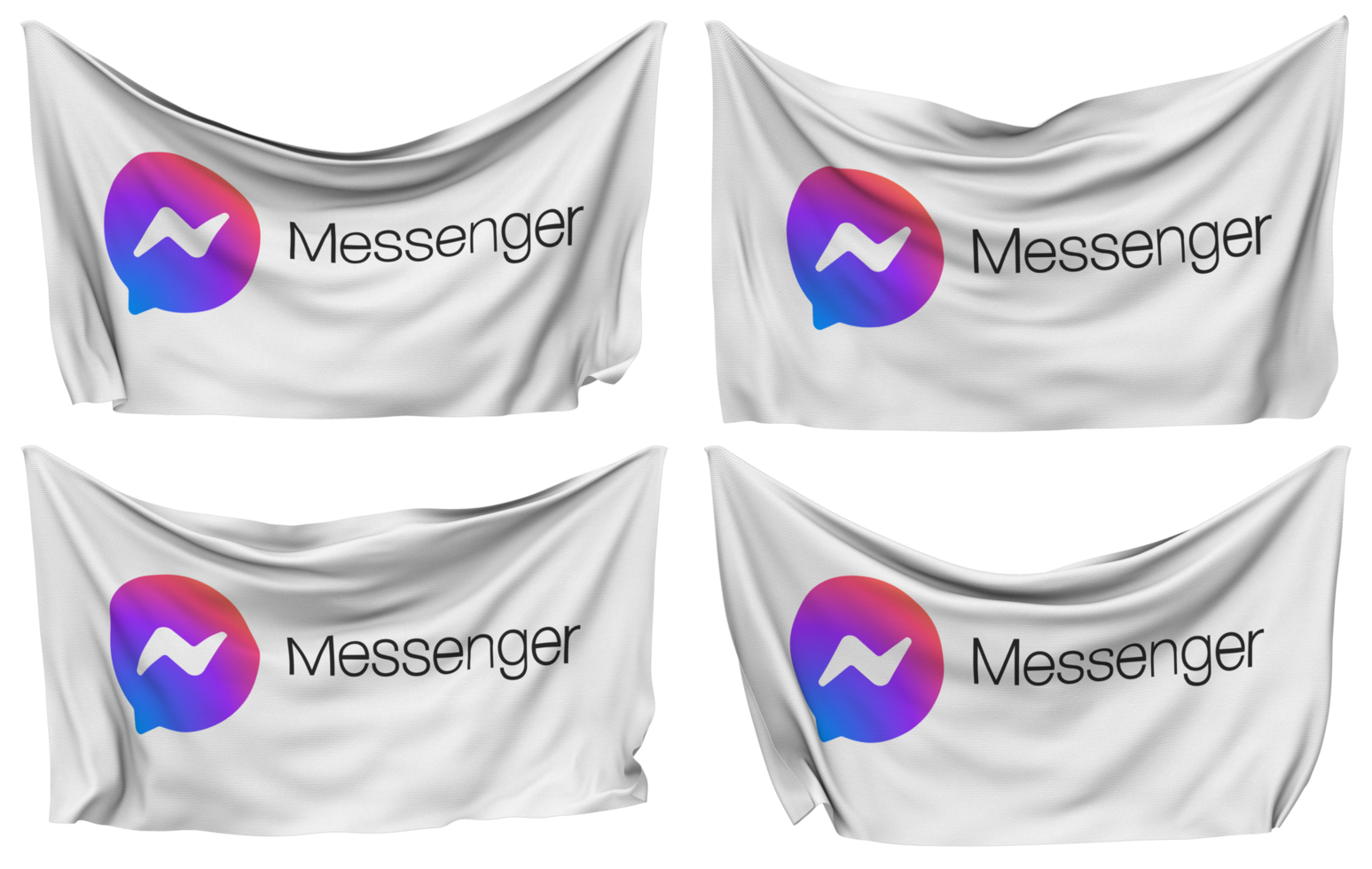 Messenger Pinned Flag from Corners, Isolated with Different Waving Variations, 3D Rendering png