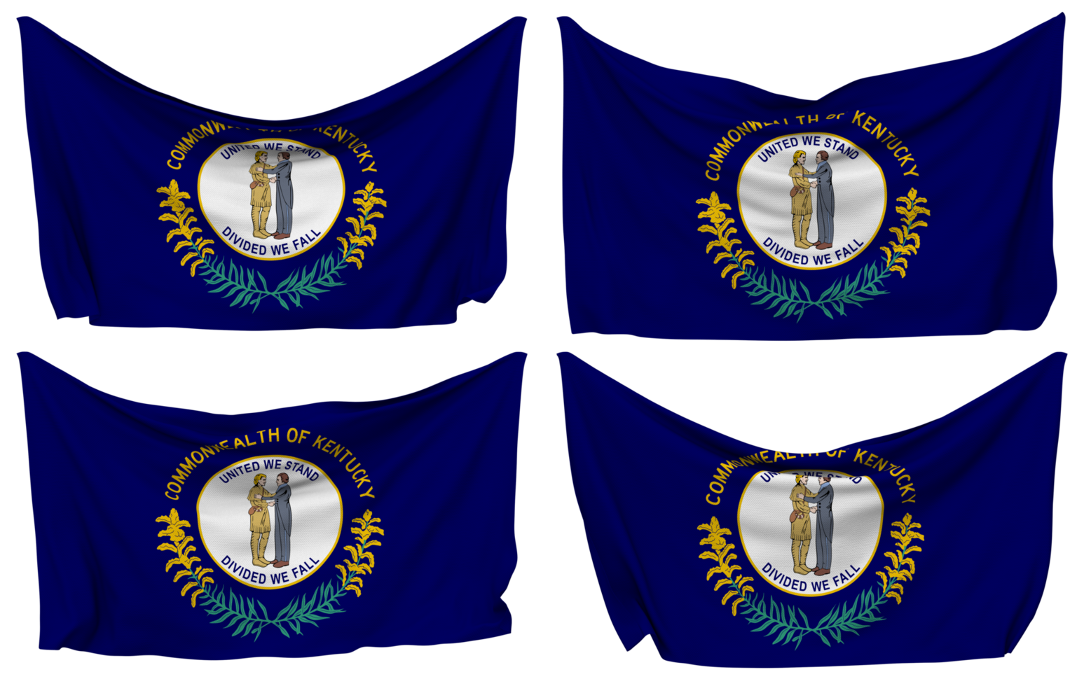 State of Kentucky Pinned Flag from Corners, Isolated with Different Waving Variations, 3D Rendering png