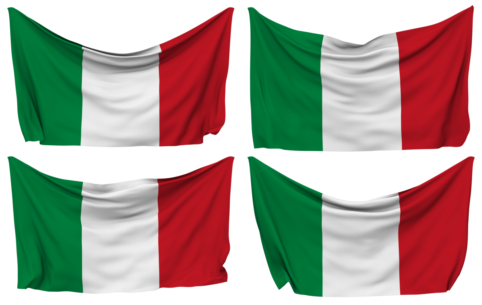 Italia clavado bandera desde esquinas, aislado con diferente ondulación variaciones, 3d representación png