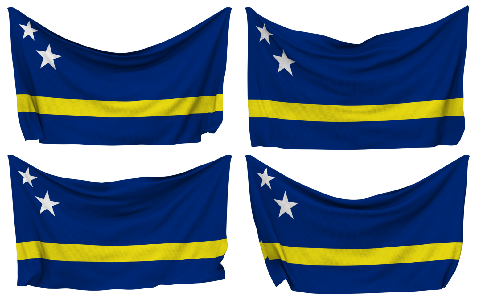 Curacao Pinned Flag from Corners, Isolated with Different Waving Variations, 3D Rendering png