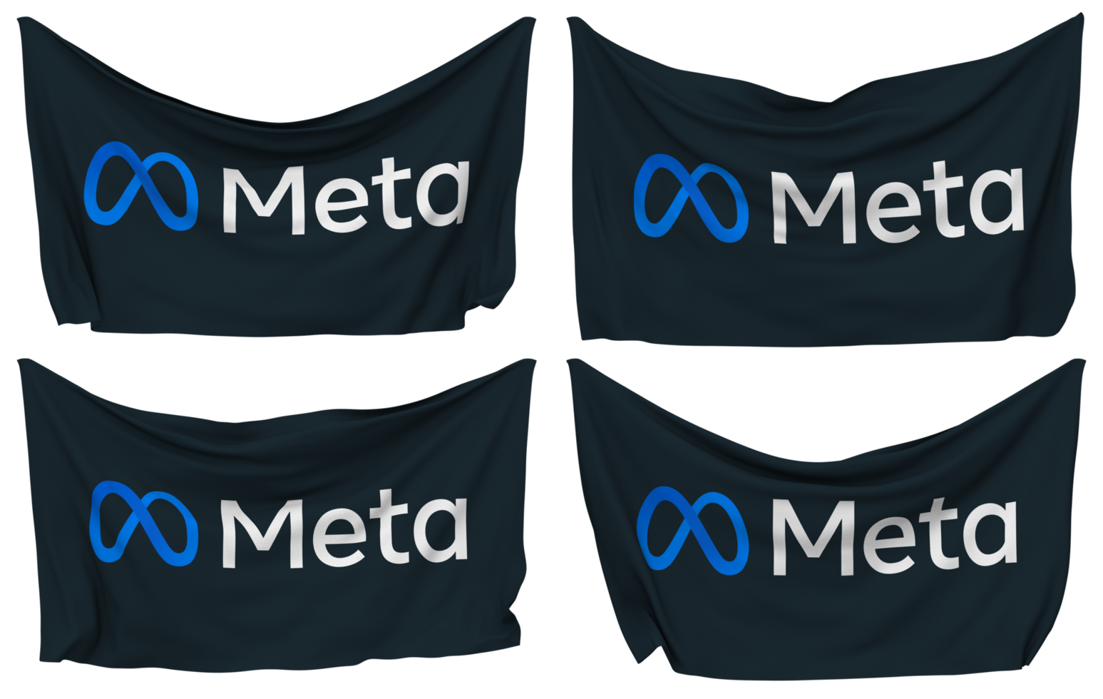 Meta Pinned Flag from Corners, Isolated with Different Waving Variations, 3D Rendering png