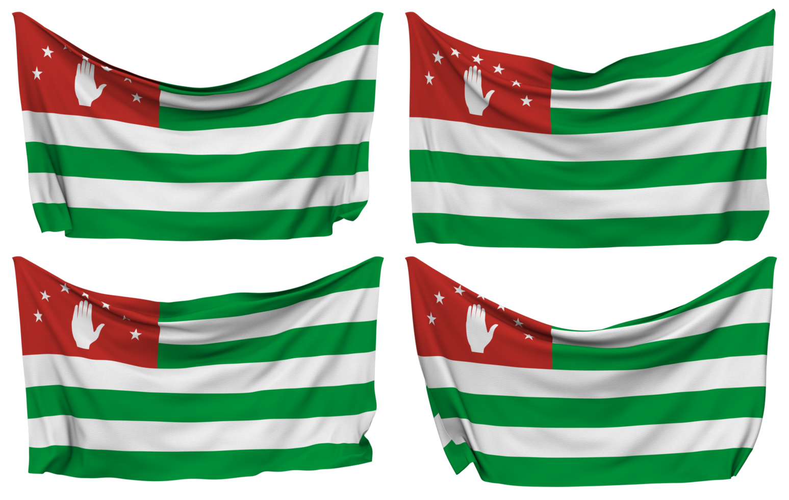 Abkhazia Pined Flag from Corners, Isolated with Different Waving Variations, 3D Rendering png