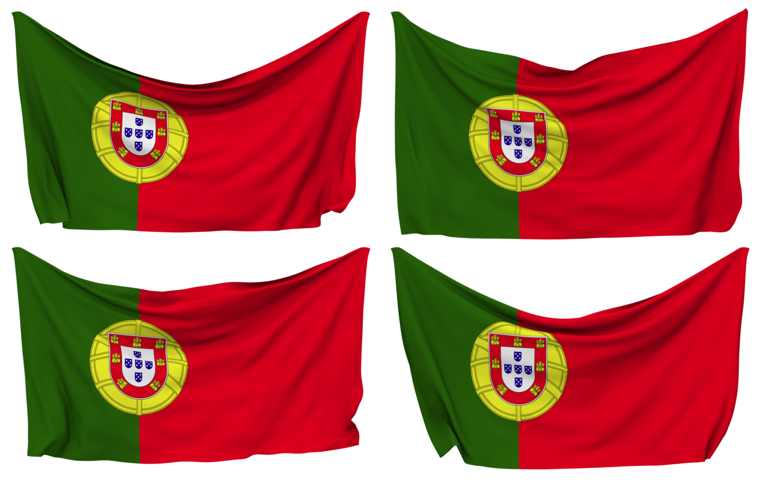 Portugal Pinned Flag from Corners, Isolated with Different Waving Variations, 3D Rendering png