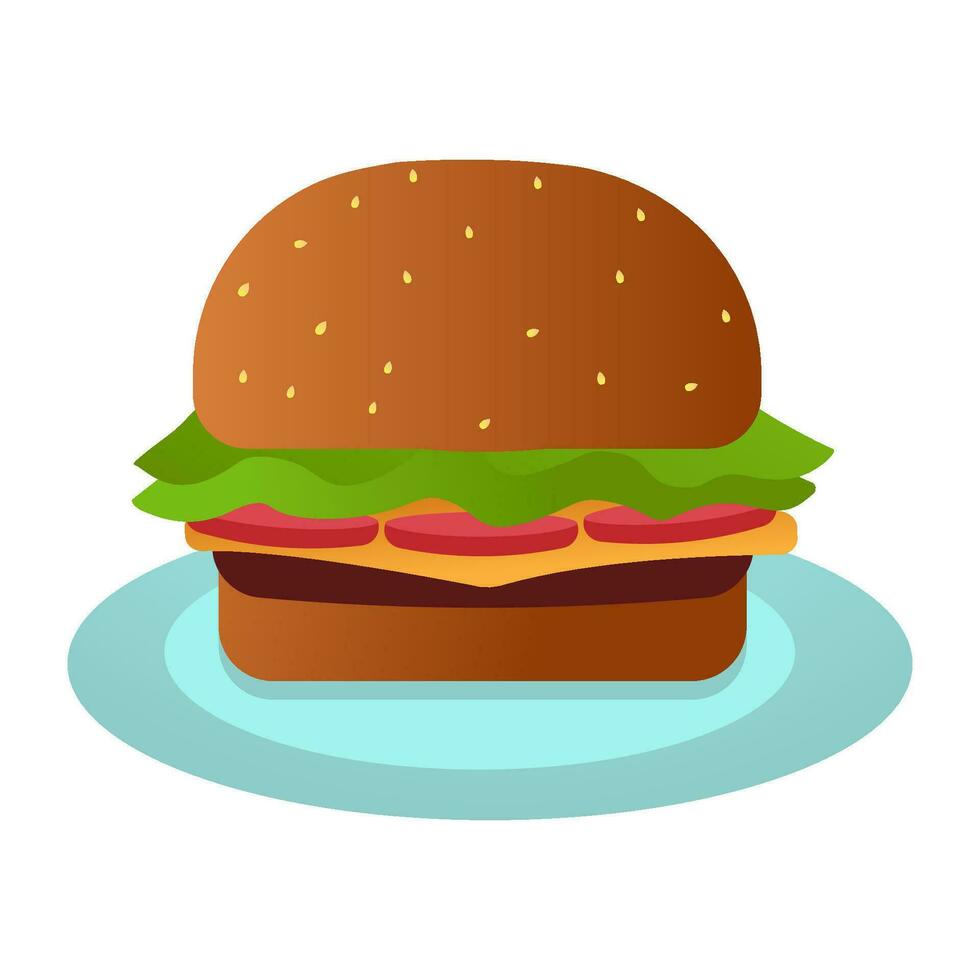 vector imagen de un hamburguesa icono en un azul lámina. sencillo ilustración, alimento, productos, menú