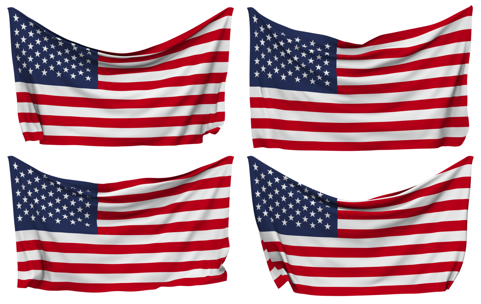 United States Pinned Flag from Corners, Isolated with Different Waving Variations, 3D Rendering png