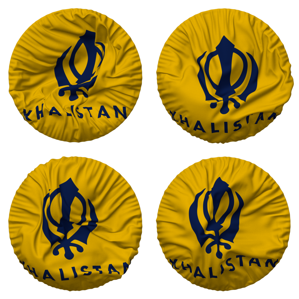 Khalistan Flag in Round Shape Isolated with Four Different Waving Style, Bump Texture, 3D Rendering png