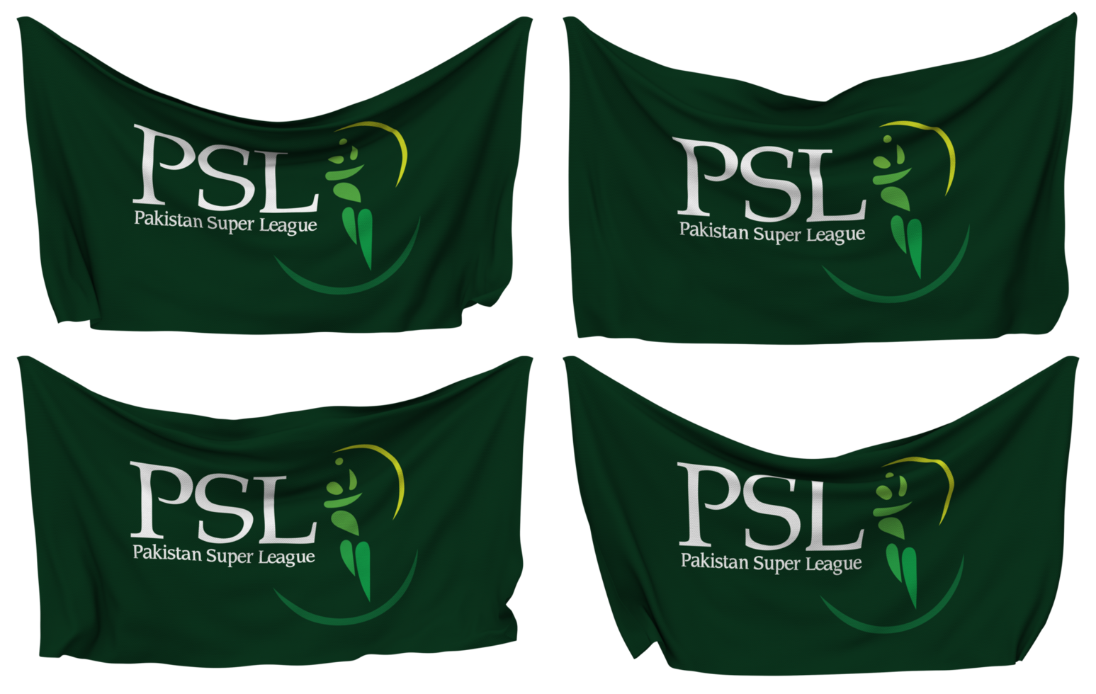 Pakistan Super League, PSL Pinned Flag from Corners, Isolated with Different Waving Variations, 3D Rendering png