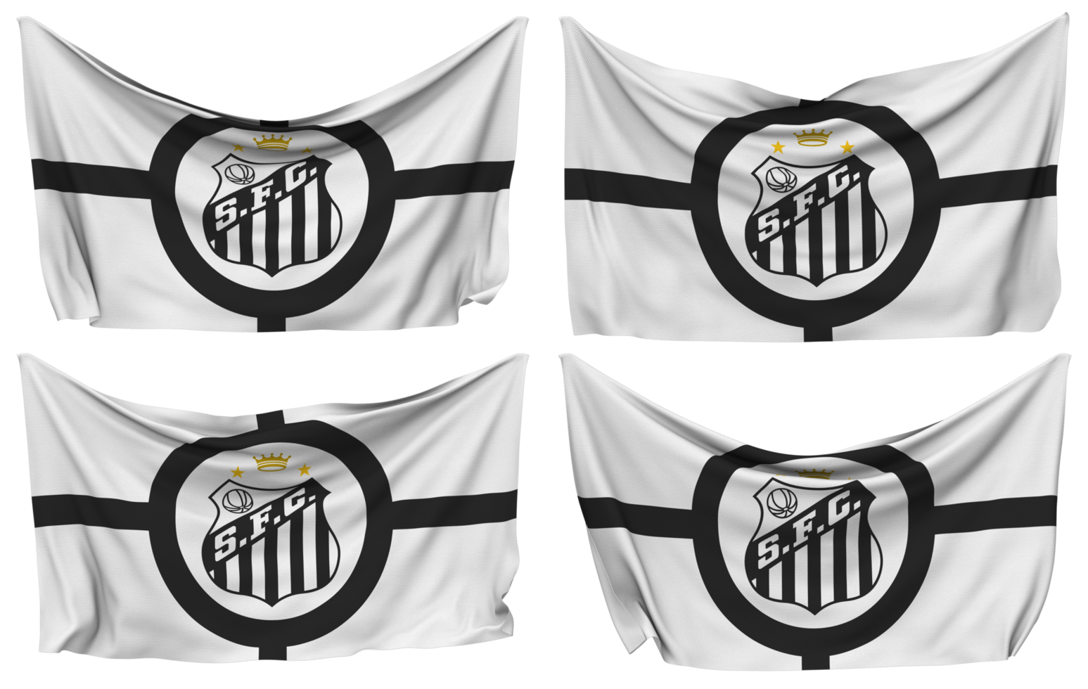 Santos Futebol Clube, Santos FC Pinned Flag from Corners, Isolated with Different Waving