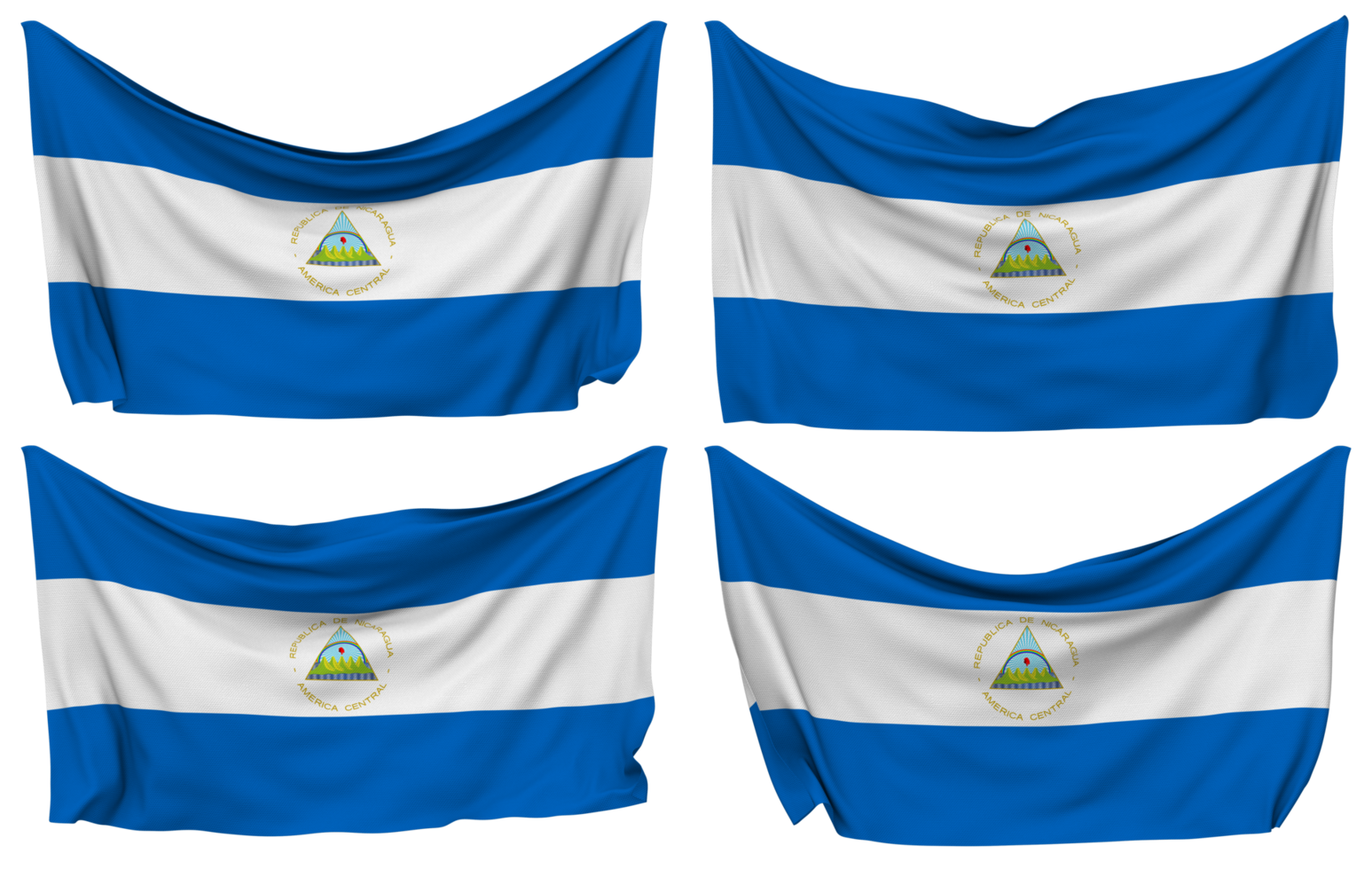Nicaragua Pinned Flag from Corners, Isolated with Different Waving Variations, 3D Rendering png