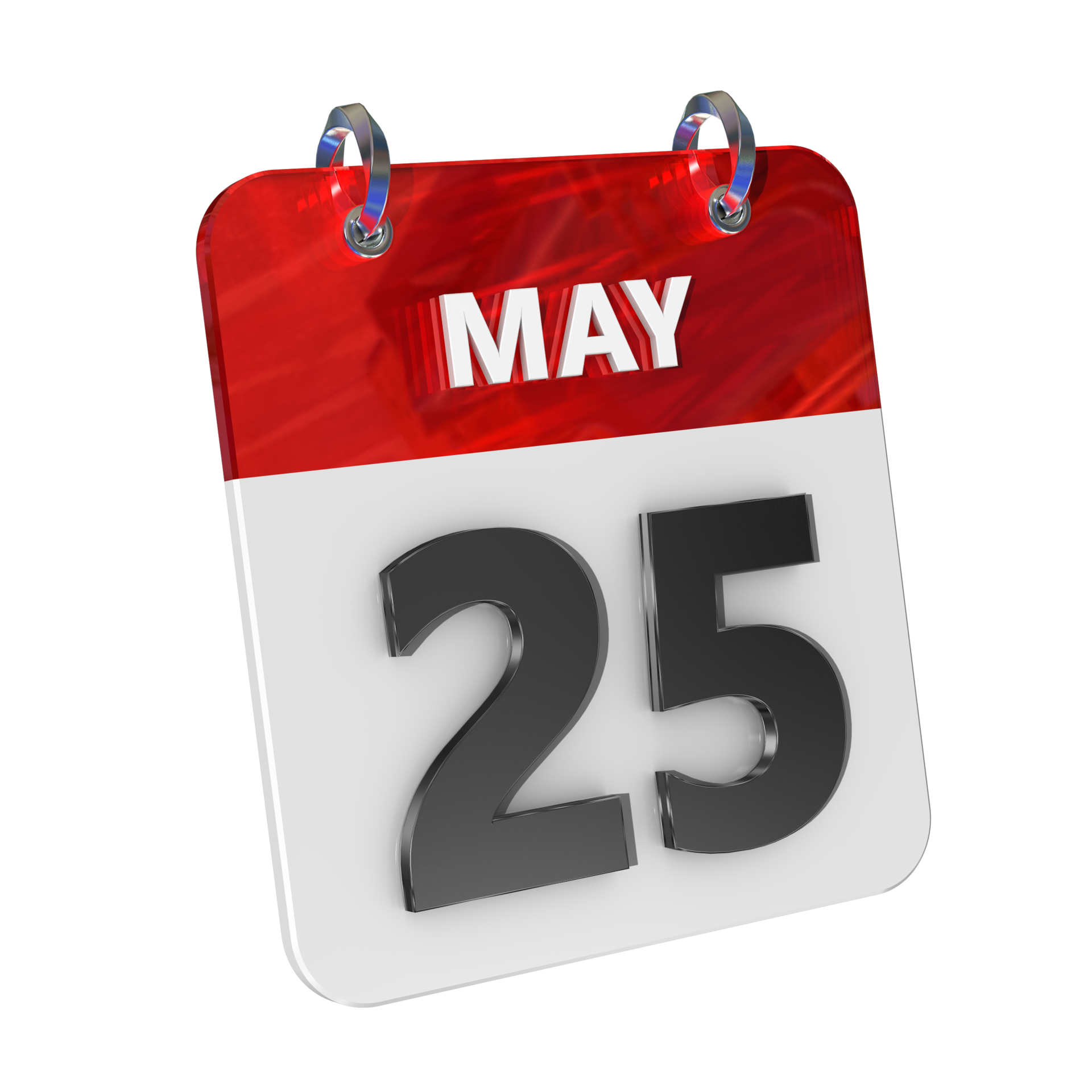 May 25 Date 3D Icon Isolated, Shiny and Glossy 3D Rendering, Month Date