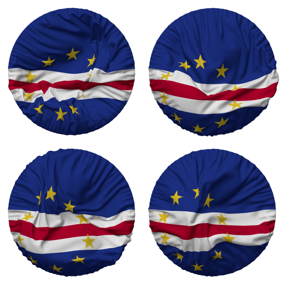 Cape Verde, Cabo Verde Flag in Round Shape Isolated with Four Different Waving Style, Bump Texture, 3D Rendering png