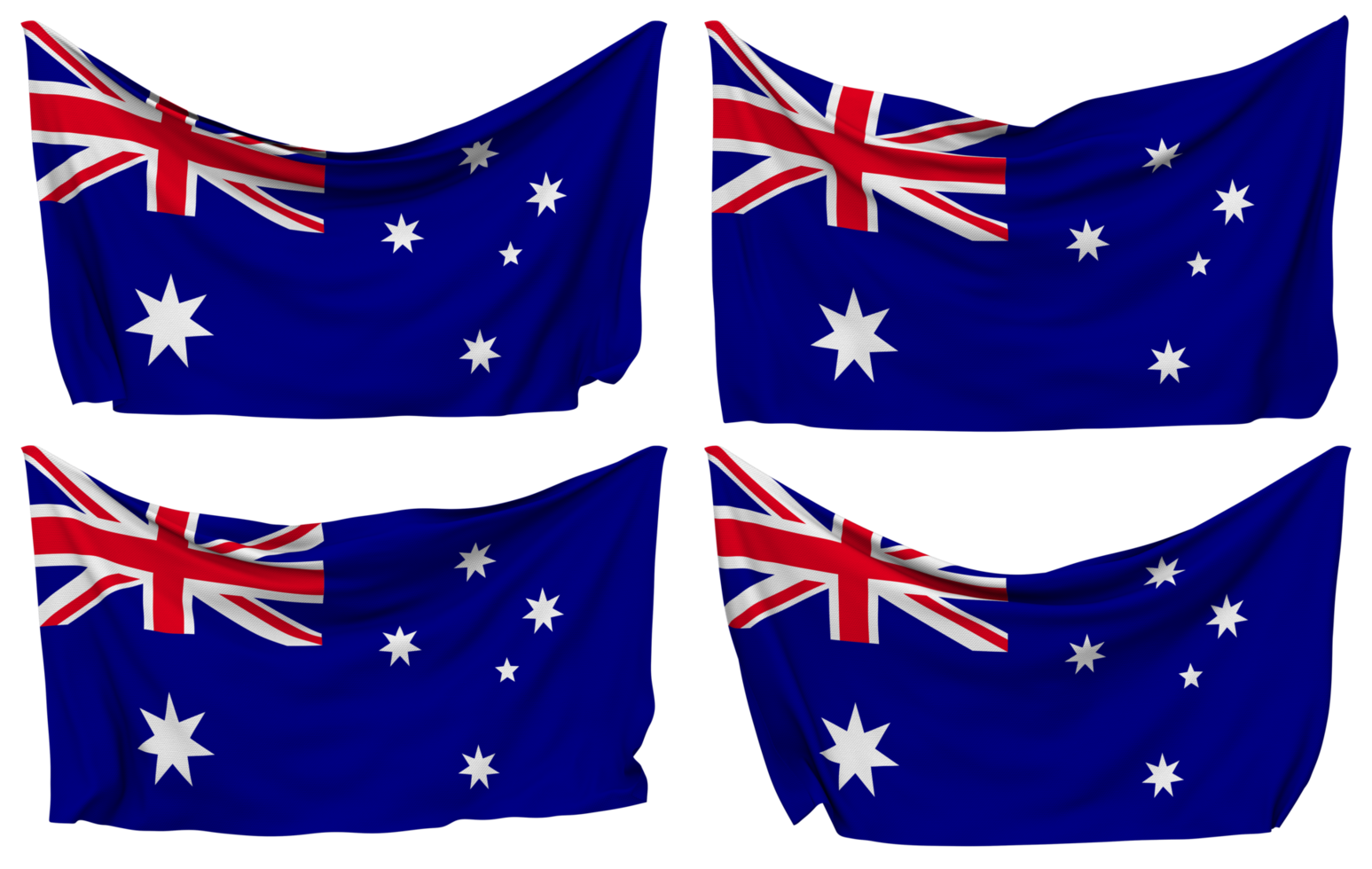 Australia Pinned Flag from Corners, Isolated with Different Waving Variations, 3D Rendering png