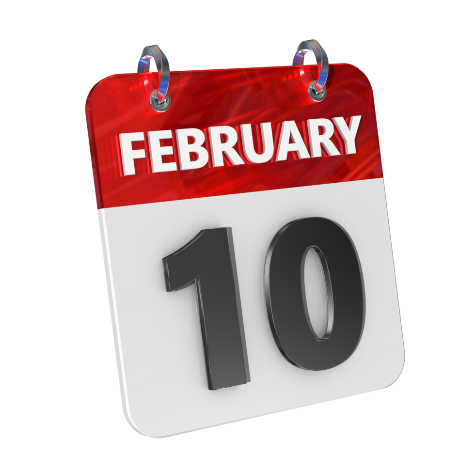 February 10 Date 3D Icon Isolated, Shiny and Glossy 3D Rendering, Month Date Day Name, Schedule, History png