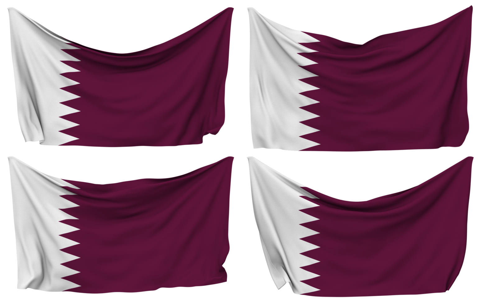 Qatar Pinned Flag from Corners, Isolated with Different Waving Variations, 3D Rendering png