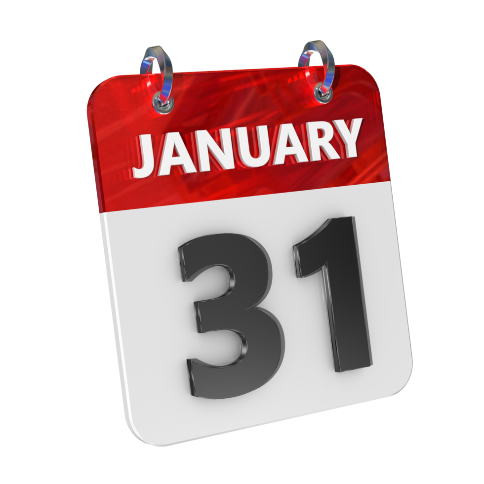 January 31 Date 3D Icon Isolated, Shiny and Glossy 3D Rendering, Month Date Day Name, Schedule, History png