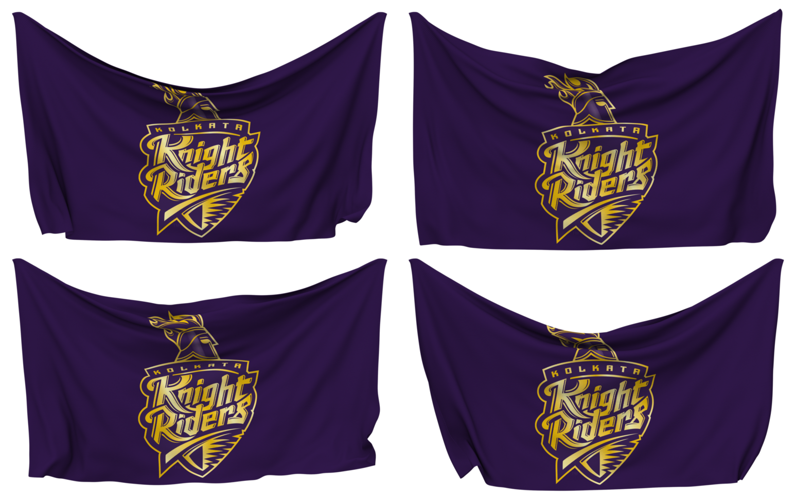Kolkata Knight Riders, KKR Pinned Flag from Corners, Isolated with Different Waving Variations, 3D Rendering png